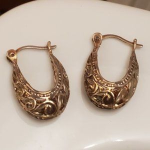 Vintage Sterling Silver Hoop Earrings, Filigree Design, Tarnished